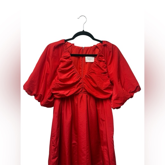 Hyacinth House Red Puff Sleeve Mini Dress - Courtney Shirred Bodice - Picture 3 of 7